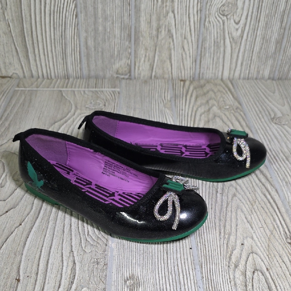 Wicked Elphaba Inspired Black Glitter Ballet Flats Kids Size 13